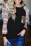 Christmas T-Shirt Pullover Long Sleeve Sequin Pocket RaglanTop