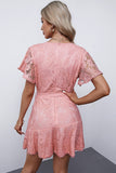 Pink White Mini Dress Wrap V Neck Floral Lace Short Dress LC224799-10