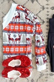 LC25110816-3-S, LC25110816-3-M, LC25110816-3-L, LC25110816-3-XL, LC25110816-3-2XL, Red Women's V Neck Christmas Reindeer Oversized Pullover Sweatshirt