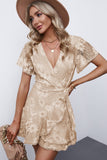 Apricot White Mini Dress Wrap V Neck Floral Lace Short Dress LC224799-18