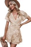 Apricot White Mini Dress Wrap V Neck Floral Lace Short Dress LC224799-18