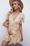 Apricot White Mini Dress Wrap V Neck Floral Lace Short Dress LC224799-18