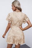 Apricot White Mini Dress Wrap V Neck Floral Lace Short Dress LC224799-18