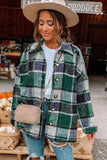 LC8511482-9-S, LC8511482-9-M, LC8511482-9-L, LC8511482-9-XL, LC8511482-9-2XL, Green Women's Flannel Plaid Jacket Long Sleeve Buttoned Shirts Coats Shacket