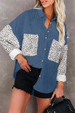 LC8511519-5-S, LC8511519-5-M, LC8511519-5-L, LC8511519-5-XL, LC8511519-5-2XL, Blue Womens Button Down Corduroy Jacket Leopard Shirt Oversized Blouses Tops