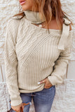 Women's  Strapped Cut Out Shoulder Knitted Top Solid Color Turtleneck Sweater