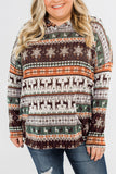 Plus Size Long Sleeve Christmas Reindeer Print Hoodie for Women