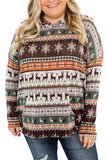Brown Plus Size Long Sleeve Christmas Reindeer Print Hoodie for Women LC2538271-17