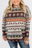 Brown Plus Size Long Sleeve Christmas Reindeer Print Hoodie for Women LC2538271-17