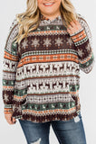 Brown Plus Size Long Sleeve Christmas Reindeer Print Hoodie for Women LC2538271-17