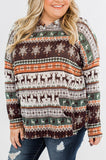 Brown Plus Size Long Sleeve Christmas Reindeer Print Hoodie for Women LC2538271-17