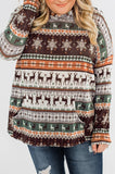 Brown Plus Size Long Sleeve Christmas Reindeer Print Hoodie for Women LC2538271-17