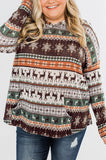 Brown Plus Size Long Sleeve Christmas Reindeer Print Hoodie for Women LC2538271-17