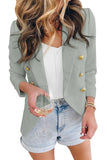 LC852062-9-S, LC852062-9-M, LC852062-9-L, LC852062-9-XL, LC852062-9-2XL, Green Double Breasted Casual Blazer Draped Open Front Cardigans Jacket Work Suit