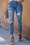 Sky Blue Women's Ripped Boyfriend Jeans Distressed Holes Crop Denim Pants LC78064-4