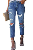 Sky Blue Women's Ripped Boyfriend Jeans Distressed Holes Crop Denim Pants LC78064-4