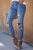 Sky Blue Women's Ripped Boyfriend Jeans Distressed Holes Crop Denim Pants LC78064-4