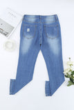 Sky Blue Women's Ripped Boyfriend Jeans Distressed Holes Crop Denim Pants LC78064-4