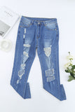 Sky Blue Women's Ripped Boyfriend Jeans Distressed Holes Crop Denim Pants LC78064-4