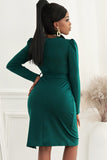 Green Ladies V Neck Long Sleeve Dress Side Split Bodycon Dress with Belt LC229110-9