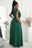 Green Crochet V Neck Maxi Dress Sleeveless Pleated High Waist Long Dress LC615797-9