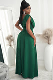 Green Crochet V Neck Maxi Dress Sleeveless Pleated High Waist Long Dress LC615797-9