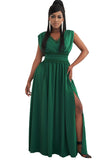 Green Crochet V Neck Maxi Dress Sleeveless Pleated High Waist Long Dress LC615797-9