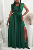 Green Crochet V Neck Maxi Dress Sleeveless Pleated High Waist Long Dress LC615797-9