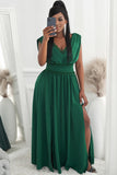 Green Crochet V Neck Maxi Dress Sleeveless Pleated High Waist Long Dress LC615797-9