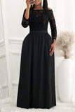 Black Ladies Off Shoulder Lace Bodice Empire Waist Maxi Evening Dress LC616084-2