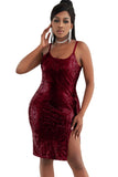 Red Sexy Red Sequin Dress Cami Midi Dress With Side Slit LC617422-3