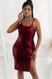 Red Sexy Red Sequin Dress Cami Midi Dress With Side Slit LC617422-3