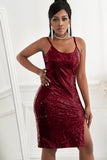 Red Sexy Red Sequin Dress Cami Midi Dress With Side Slit LC617422-3