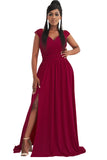 Red Womens V Neck Ruched Lace Splicing Maxi Dress with Side Split LC617432-3