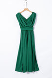 Green Crochet V Neck Maxi Dress Sleeveless Pleated High Waist Long Dress LC615797-9