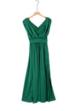 Green Crochet V Neck Maxi Dress Sleeveless Pleated High Waist Long Dress LC615797-9