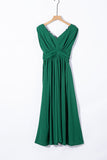Green Crochet V Neck Maxi Dress Sleeveless Pleated High Waist Long Dress LC615797-9