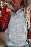 Red Womens Splicing Kangaroo Pocket Buttoned Plaid Hoodie LC2539575-3