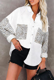 LC8511519-18-S, LC8511519-18-M, LC8511519-18-L, LC8511519-18-XL, LC8511519-18-2XL, White Womens Button Down Corduroy Jacket Leopard Shirt Oversized Blouses Tops