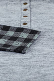 Black Womens Splicing Kangaroo Pocket Buttoned Plaid Hoodie LC2539575-2