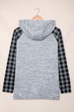 Black Womens Splicing Kangaroo Pocket Buttoned Plaid Hoodie LC2539575-2