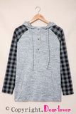 Black Womens Splicing Kangaroo Pocket Buttoned Plaid Hoodie LC2539575-2
