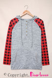 Red Womens Splicing Kangaroo Pocket Buttoned Plaid Hoodie LC2539575-3