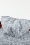 Red Womens Splicing Kangaroo Pocket Buttoned Plaid Hoodie LC2539575-3