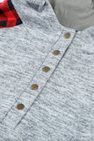 Red Womens Splicing Kangaroo Pocket Buttoned Plaid Hoodie LC2539575-3