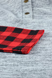 Red Womens Splicing Kangaroo Pocket Buttoned Plaid Hoodie LC2539575-3