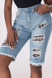 Leopard Mid Rise Ripped Destroyed Patches Bermuda Shorts Jeans LC781578-20