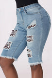 Leopard Mid Rise Ripped Destroyed Patches Bermuda Shorts Jeans LC781578-20