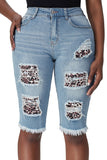 Leopard Mid Rise Ripped Destroyed Patches Bermuda Shorts Jeans LC781578-20