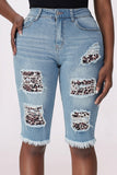 Leopard Mid Rise Ripped Destroyed Patches Bermuda Shorts Jeans LC781578-20